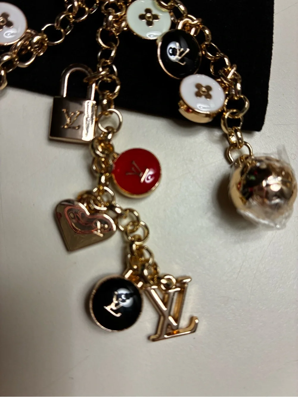 Louis Vuitton stamped Gold-Tone Multicolor Charm Keychain/ bag charmEnamel Discs